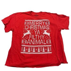 Home Alone Merry Christmas Filthy Animal Ugly Sweater Tee 100% Cotton Size XXL